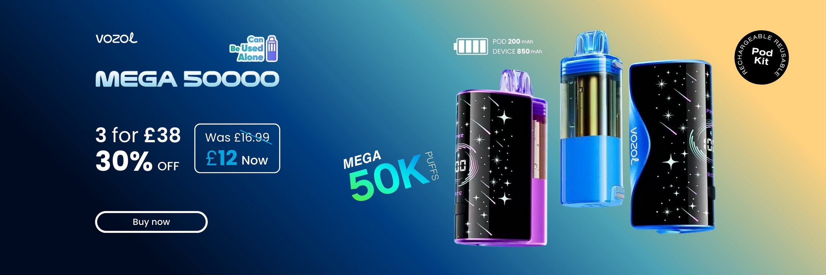 Shop Vozol Mega 50K Puffs Vape - 30% Off
