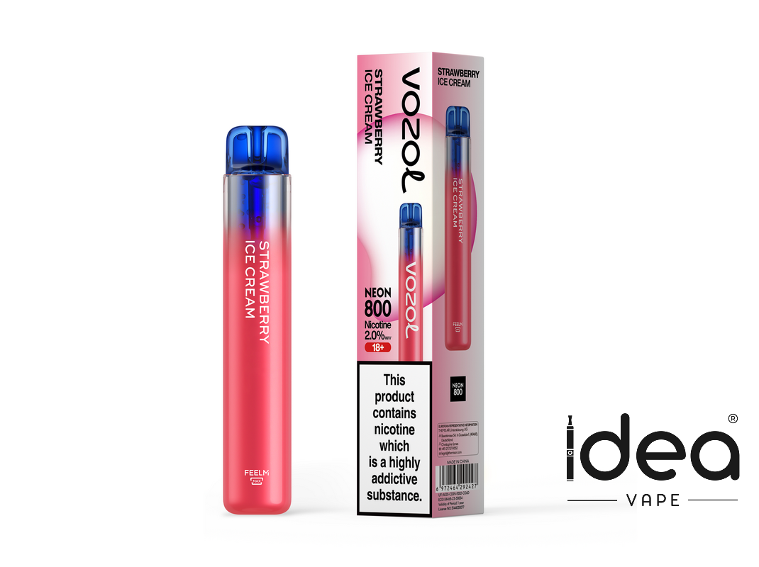 Vozol Neon 800 Disposable Vape Kit - STRAWBERRY ICE CREAM - Idea Vape