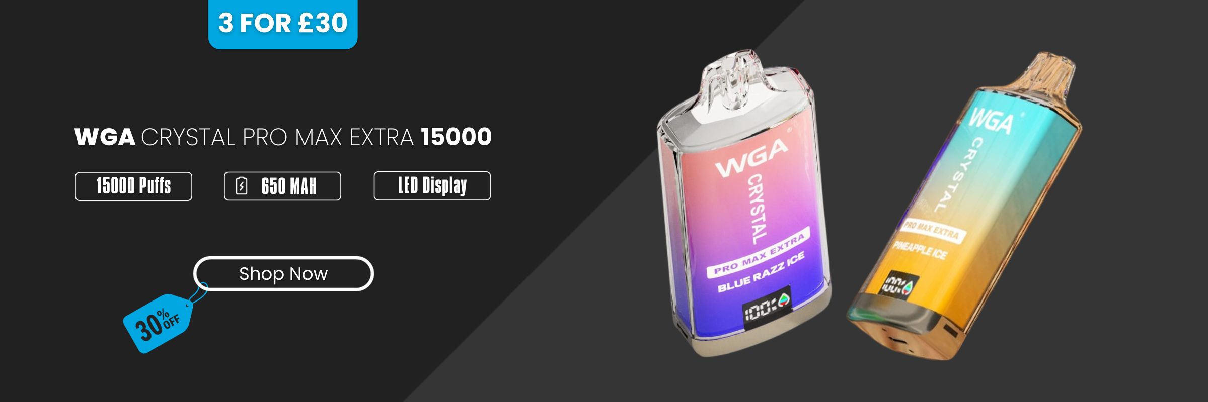 WGA Crystal Pro Max Extra 15000 Disposable Vape | 3 for £30 | £9.99 each