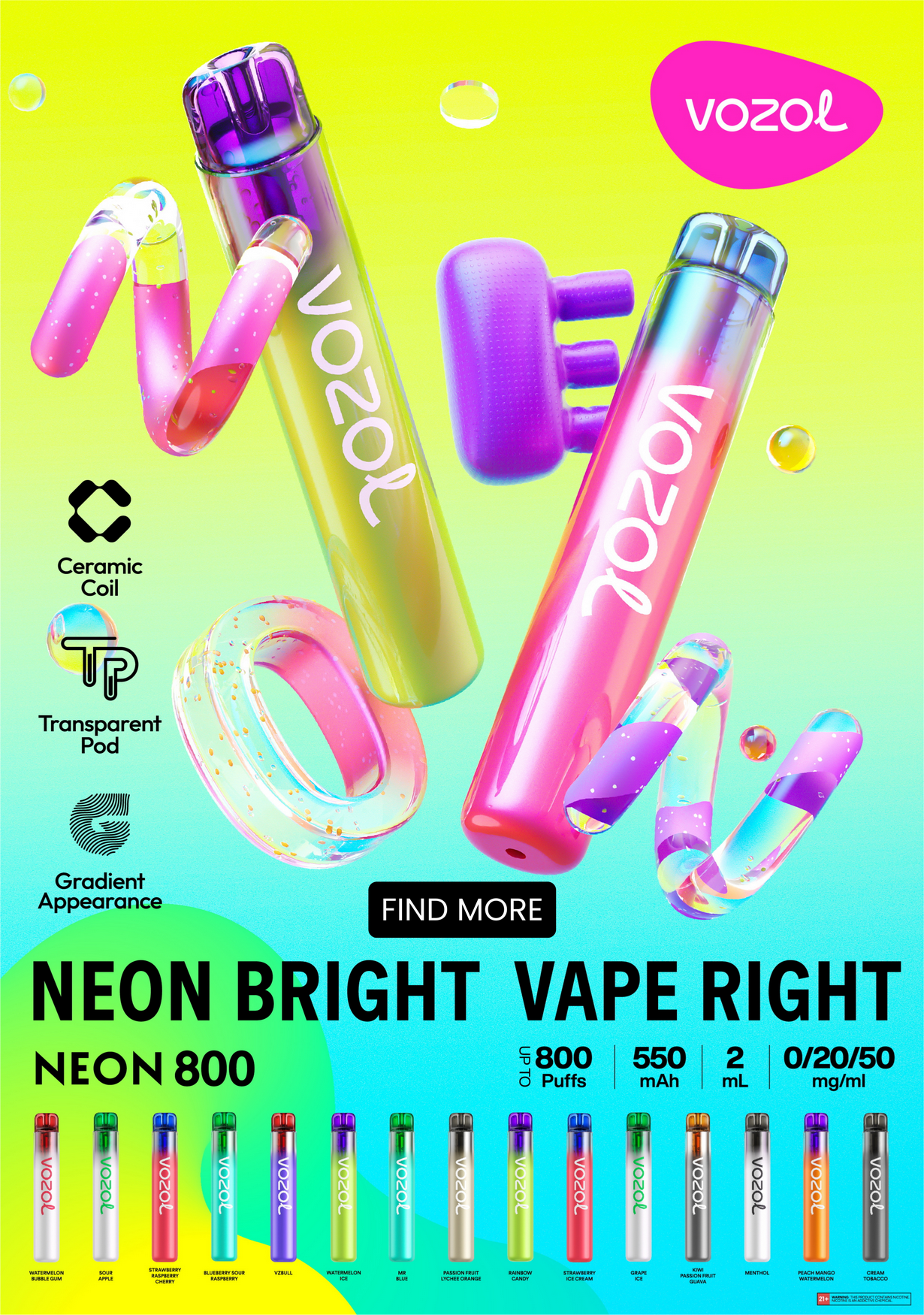 Vozol Neon 800 Disposable Vape Kit - Idea Vape
